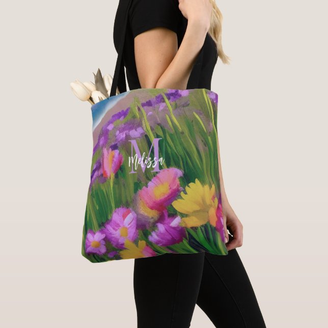 Monogram Beach Wild Blume Wasserfarben Blumenstrau Tasche (Von Nahem)