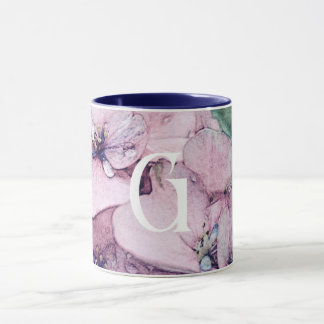 Monogram Beautiful Pink Watercolor Blume Tasse