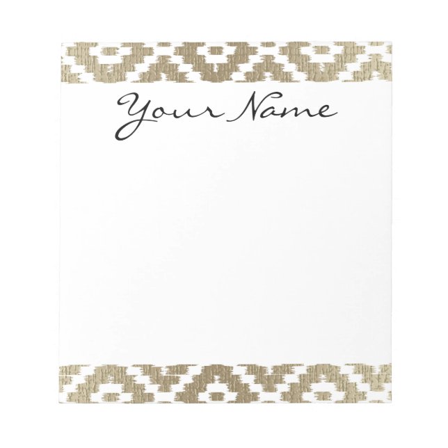 Monogram Beige Aztec Tribal Ikat Diamond Muster Notizblock (Vorderseite)
