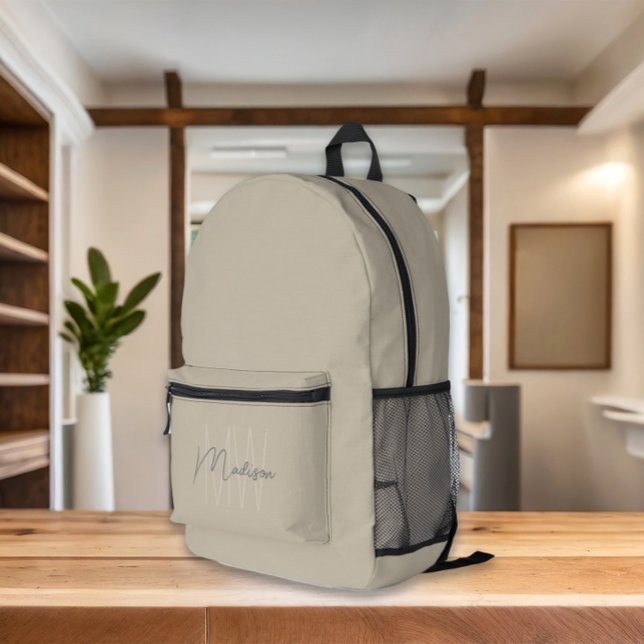 Monogram Beige Modernes Minimalistisch Bedruckter Rucksack (Monogram Beige Modern Minimalist Printed Backpack)