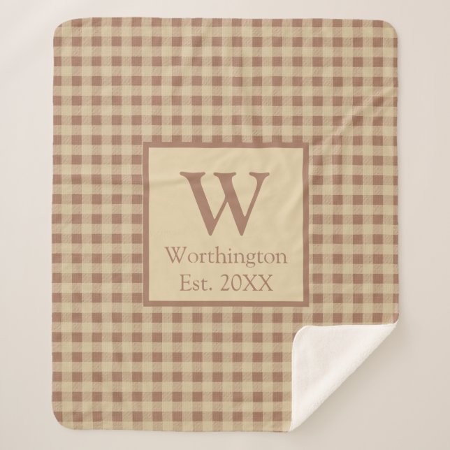 Monogram Beige Rost Buffalo Kariert Rustikales Lan Sherpadecke (Vorderseite)
