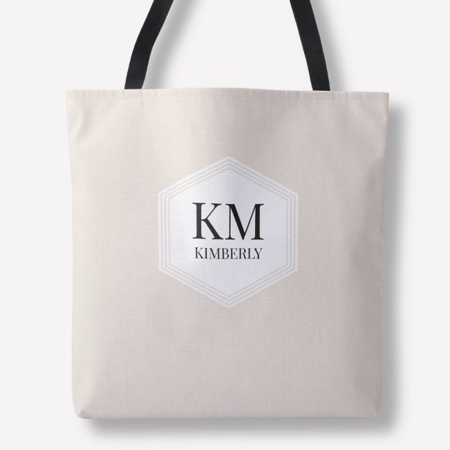 Monogram Beige Simple Neutral Modern Individuelle  Tasche (Monogram Beige Simple Neutral Modern Custom Name Tote Bag)