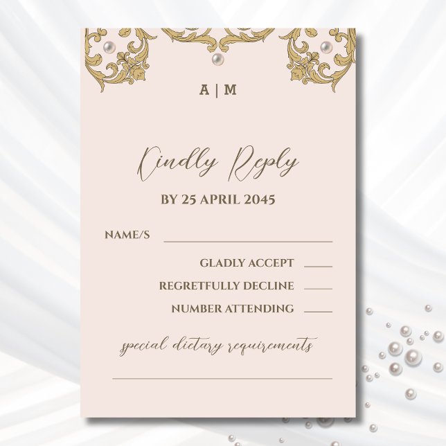 Monogram Beige Viktorianisch Vintage Wedding RSVP  Karte (Von Creator hochgeladen)