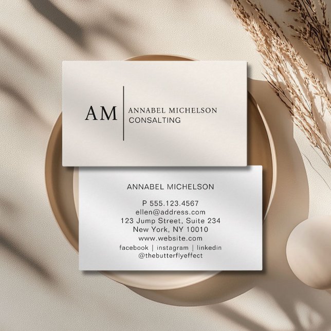 Monogram Beige-Visitenkarte Visitenkarte (Monogram Beige Business Card)