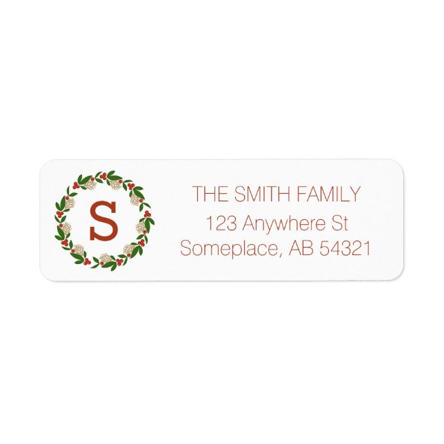 Monogram Berry Magnolia Leaf Holiday Wreath Labels (Vorne)