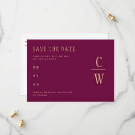 Monogram Berry Wine Gold Wedding Save the Date