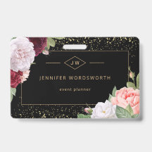 Monogram Beruflich Elegant Floral Rose Black