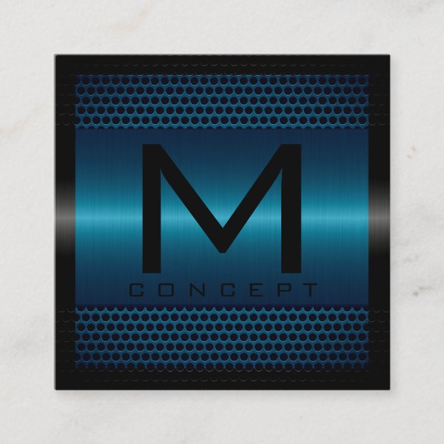 Monogram Beruflich Elegant Modernes Metallic Blue Quadratische Visitenkarte (Vorderseite)