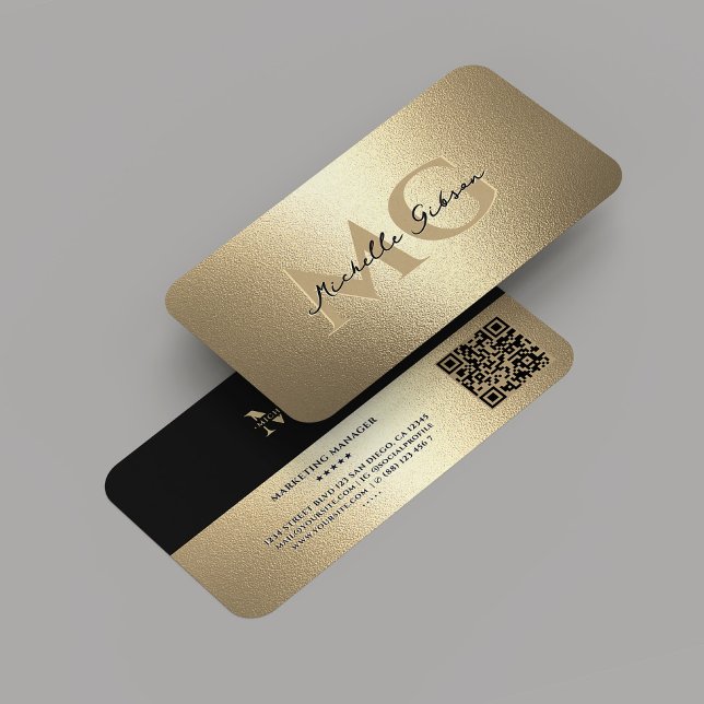 Monogram Beruflich Elegante Imitats Gold Moderne Visitenkarte (Monogram Professional Elegant Black Gold Modern Business Card
)