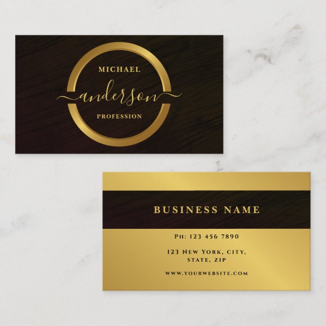 Monogram Beruflich Luxe Gold Circle Logo Wood Visitenkarte (Vorne/Hinten)