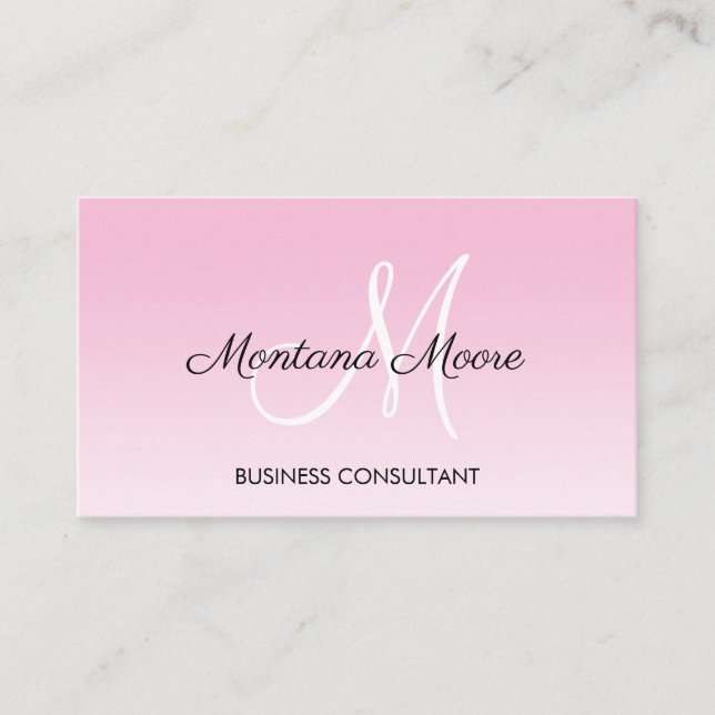 Monogram Beruflich Moderne Elegant Rosa Weiß Visitenkarte (Vorderseite)