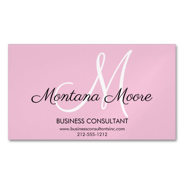 Monogram Beruflich Modernes, elegantes Rosa Magnetische Visitenkarte (Vorderseite)
