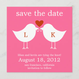 Monogram Birds Card - Hot Pink Save The Date