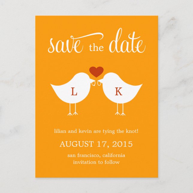 Monogram Birds Save the Date Card Ankündigungspostkarte (Vorderseite)