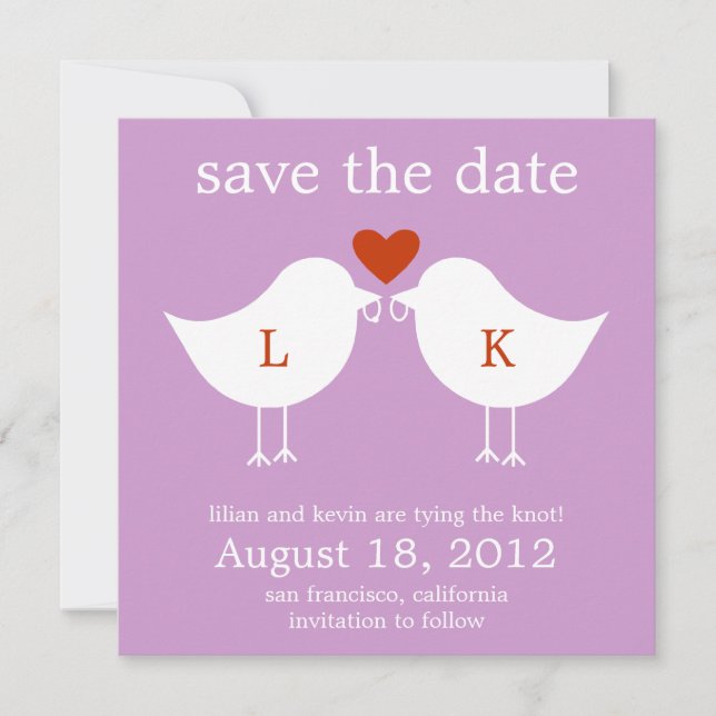Monogram Birds Save the Date Card - Lila (Vorderseite)