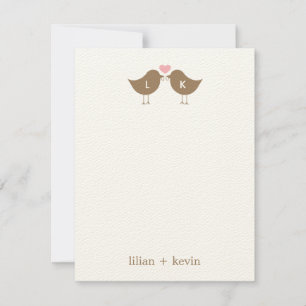Monogram Birds Wedding Flat Danke Card - Latte Mitteilungskarte