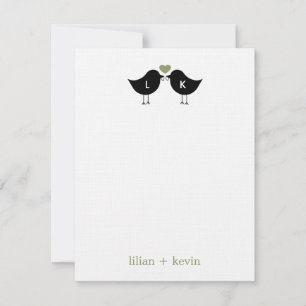 Monogram Birds Wedding Flat Danke Karte - Sage