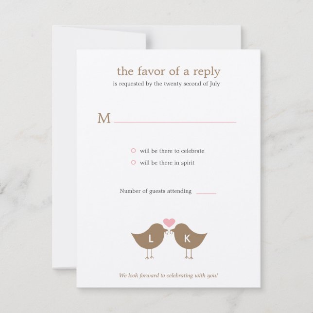 Monogram Birds Wedding RSVP/Response Card - Latte RSVP Karte (Vorderseite)