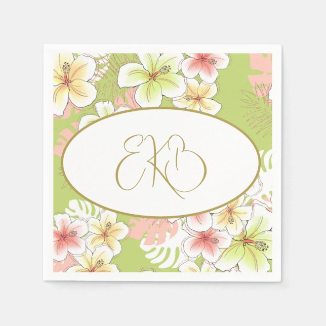 Monogram Birthday Elegant Tropical Serviette (Vorderseite)