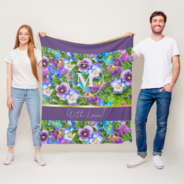 Monogram Birthday Pansy Violet Blume Wasserfarbe Fleecedecke (Beispiel)