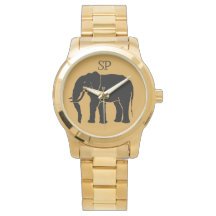 Monogram Black African Elephant on Gold Background