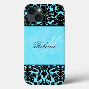 Monogram Black and Blue Damask iPad Air Hüllen