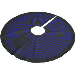 Monogram Black and Dark Navy Blue Streifen Polyester Weihnachtsbaumdecke