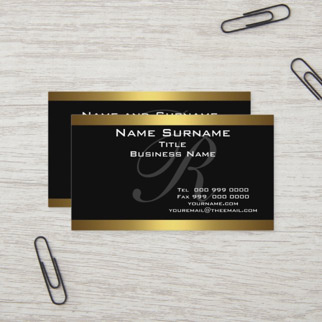 Monogram Black and Gold Business Cards Visitenkarte (Vorderseite/Rückseite Beispiel)