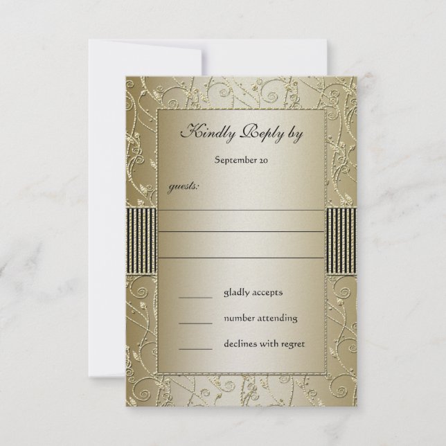 Monogram Black and Gold Floral Swirl Wedding Einladung (Vorderseite)