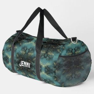 Monogram Black and Gold Pattern on Blue   Duffle Bag