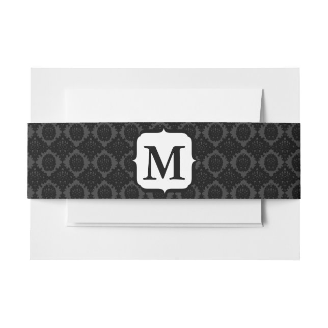 Monogram Black and Grey Vintag Damask Einladungsbanderole (Vorderseite Beispiel)