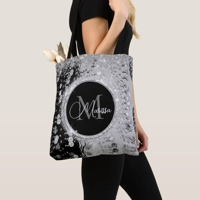 Monogram Black and Silver Glitzer Coins Tasche (Von Nahem)