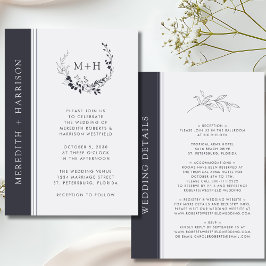 Monogram Black and White All in One Wedding Einladung