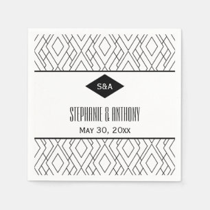 Monogram Black and White Art Deco Wedding Serviette