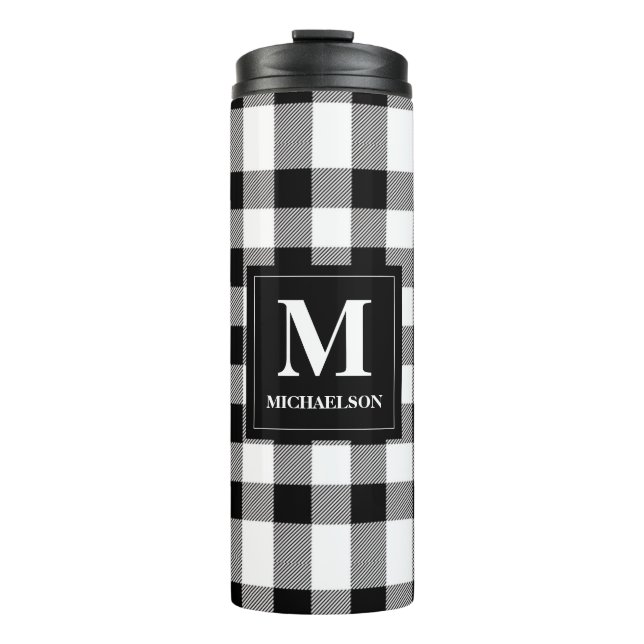 Monogram Black and White Buffalo Kariert Thermosbecher (Vorderseite)