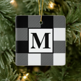 Monogram Black and White Buffalo Karierte Weihnach Keramikornament