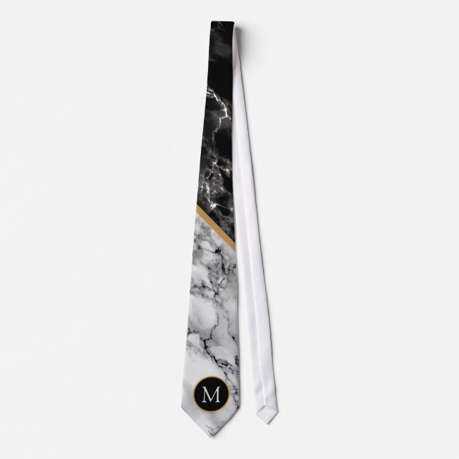 Monogram Black and White Marble Stone Neck Tie Krawatte (Vorderseite)