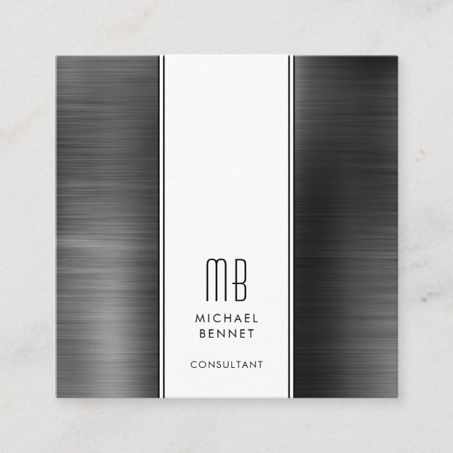 Monogram Black and White Metallic Foil Consultant Quadratische Visitenkarte (Vorderseite)