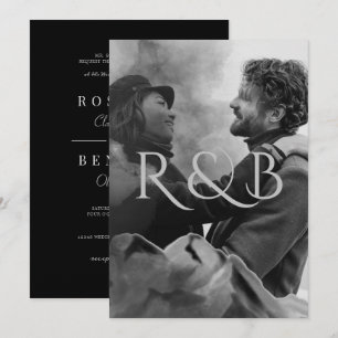 Monogram Black and White Mountains Foto Wedding Einladung