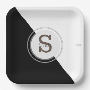 Monogram Black and White Paper Plate HAMbyWG Pappteller