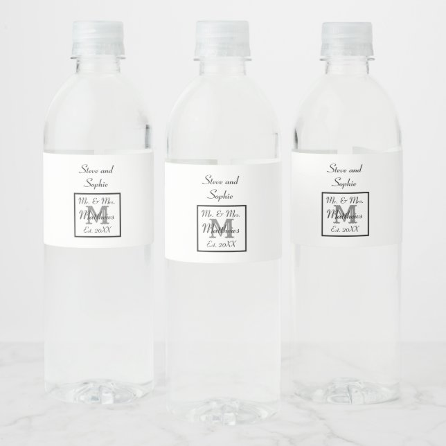 Monogram Black and White Wedding Names (Flaschen)