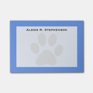 Monogram Black Animal Paw Print Cornflower Blue Post-it Klebezettel