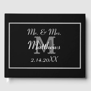 Monogram Black Bride Groom Date Hochzeit Gästebuch