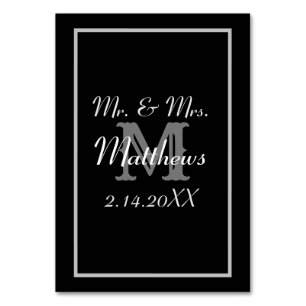 Monogram Black Bride Groom Date Hochzeit Tischnummer