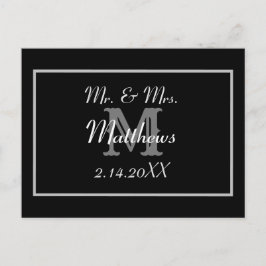 Monogram Black Bride Groom Date Wedding Danke Postkarte