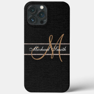 Monogram Black Burlap Linen Rustic Jute Case-Mate iPhone Hülle