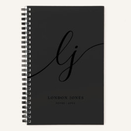 Monogram Black Calligraphy Elegant Script Initials Notizbuch