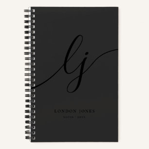 Monogram Black Calligraphy Elegant Script Initials Notizbuch
