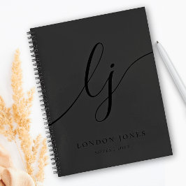 Monogram Black Calligraphy Initials Elegant Script Notizbuch