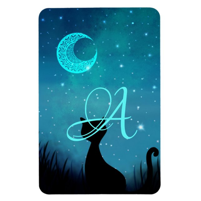 Monogram black cat Starry sky modern illustration Magnet (Vertikal)